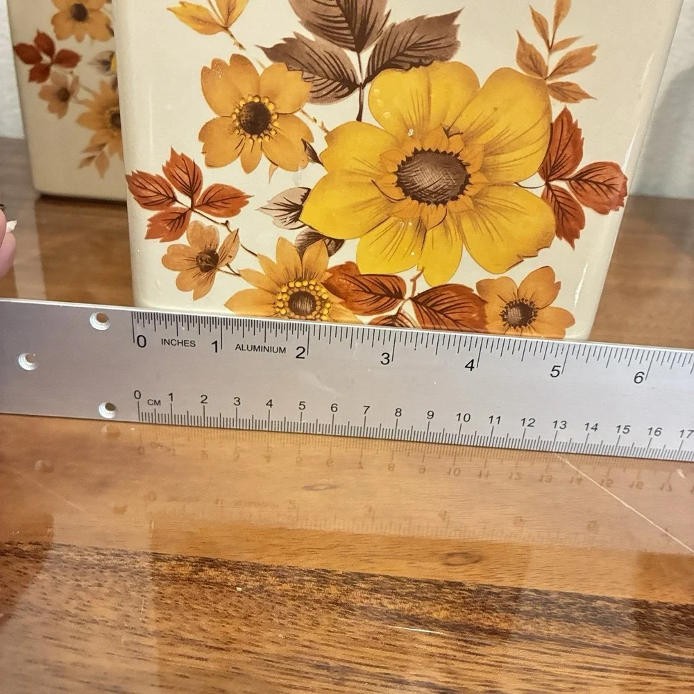 Vintage Hyalyn USA Mid-Century Modern Wildflowers Canister Set of 4 Wooden Lids